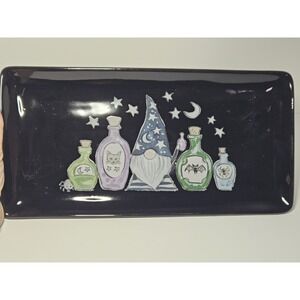 Cobwebs & Cauldrons Halloween Ceramic Platter Wizard Gnome Potion Tray Black